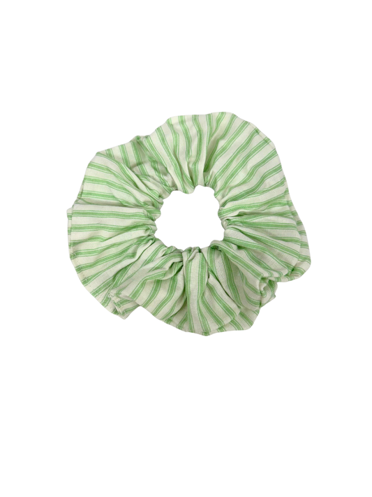 White & Green Striped Large Scrunchie