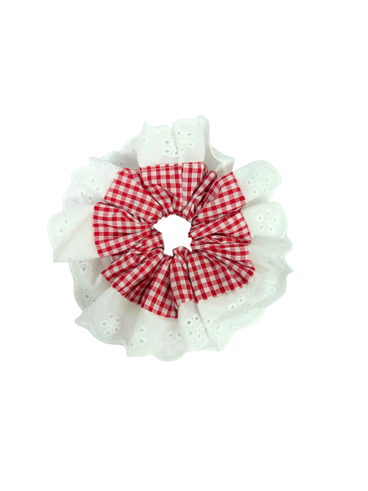 Red Gingham Oversized Ruffle Scrunchie