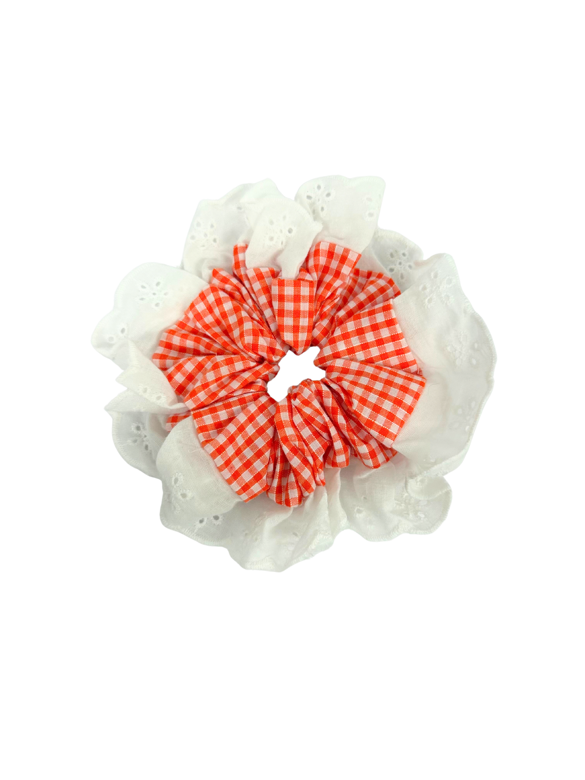 Orange Gingham Oversized Ruffle Scrunchie