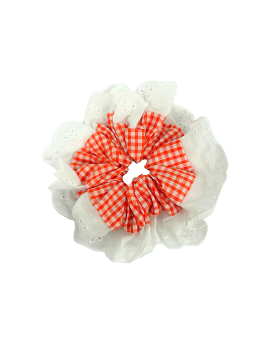 Orange Gingham Oversized Ruffle Scrunchie