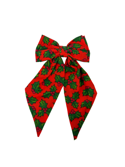 Red Holly Christmas Hair Bow