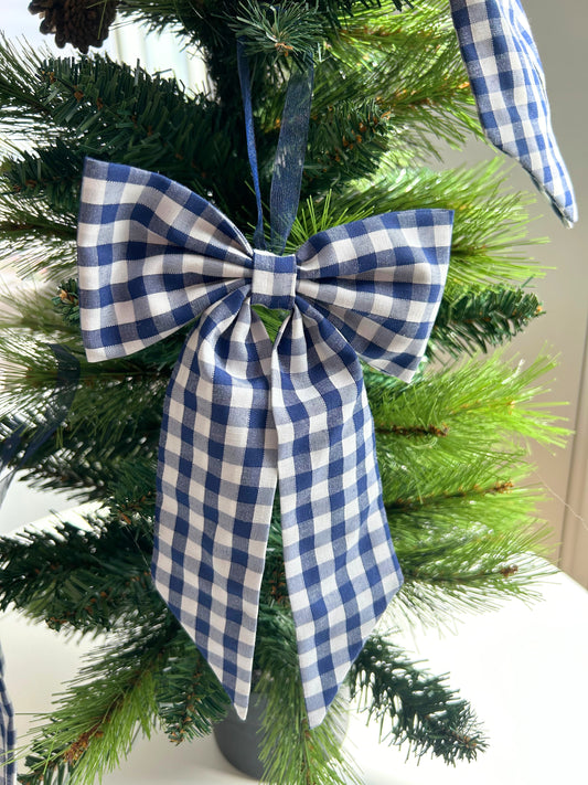 Navy Blue Gingham Christmas Tree Bow