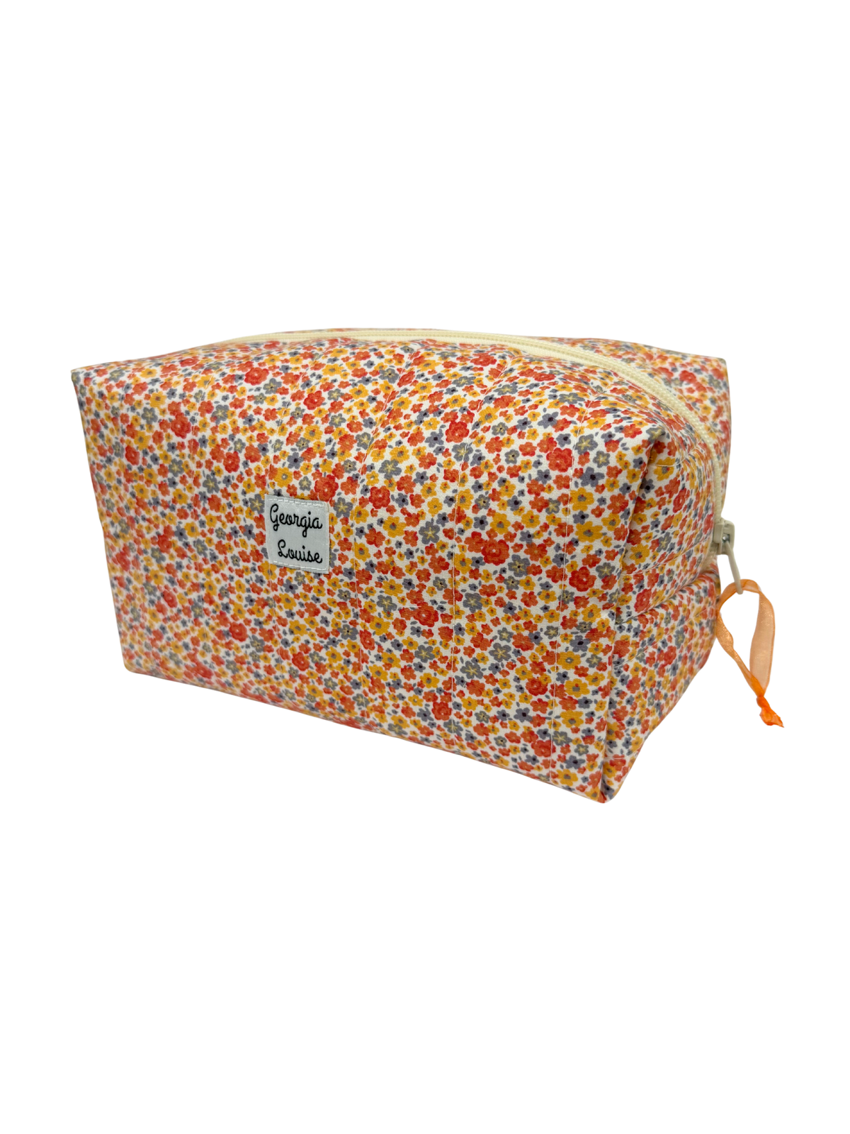 Orange Floral Large Makeup Bag