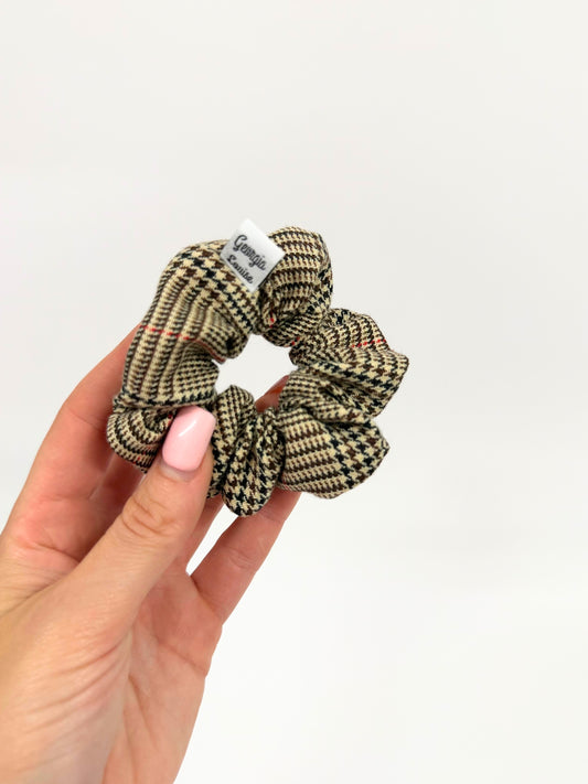 Brown Tweed Tartan Small Scrunchie