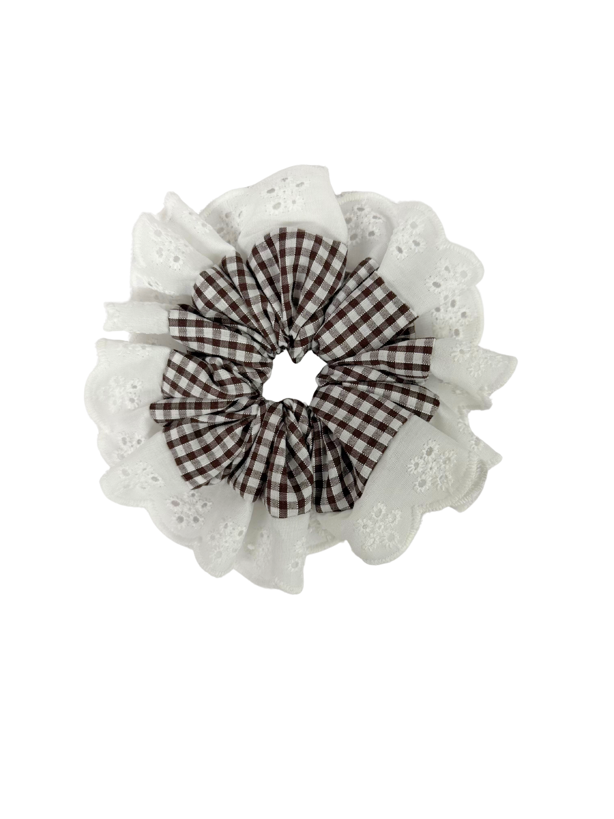 Brown Gingham Oversized Ruffle Scrunchie