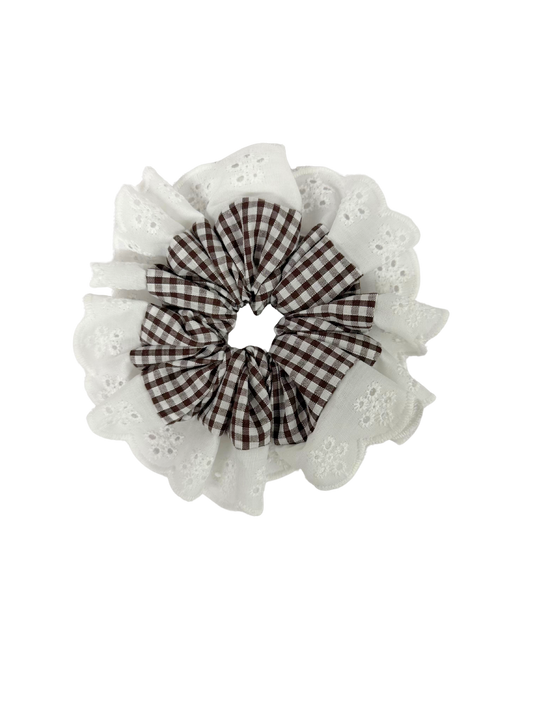 Brown Gingham Oversized Ruffle Scrunchie