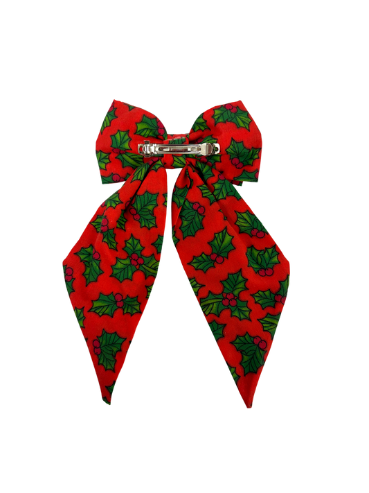 Red Holly Christmas Hair Bow