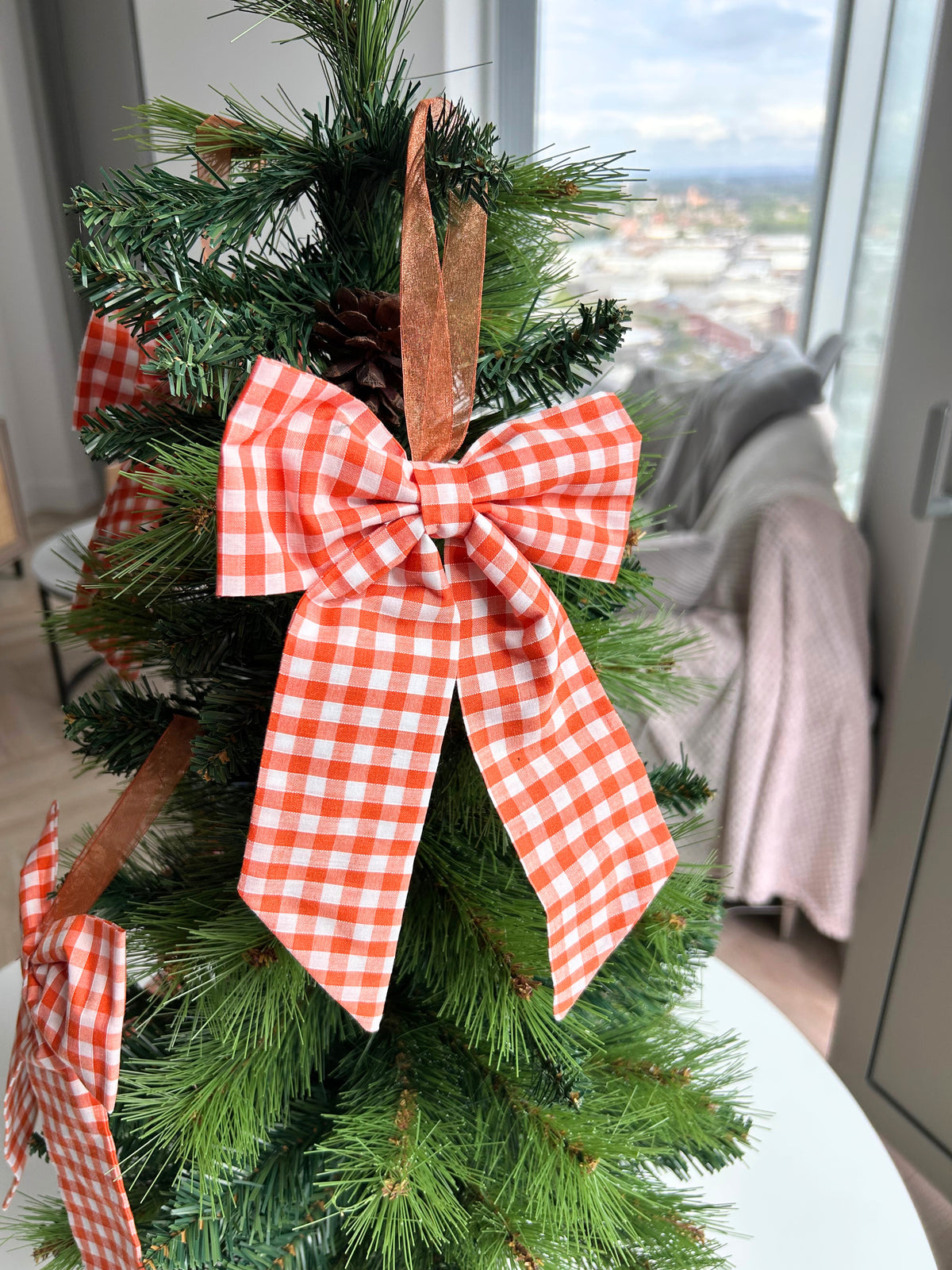 Orange Gingham Christmas Tree Bow