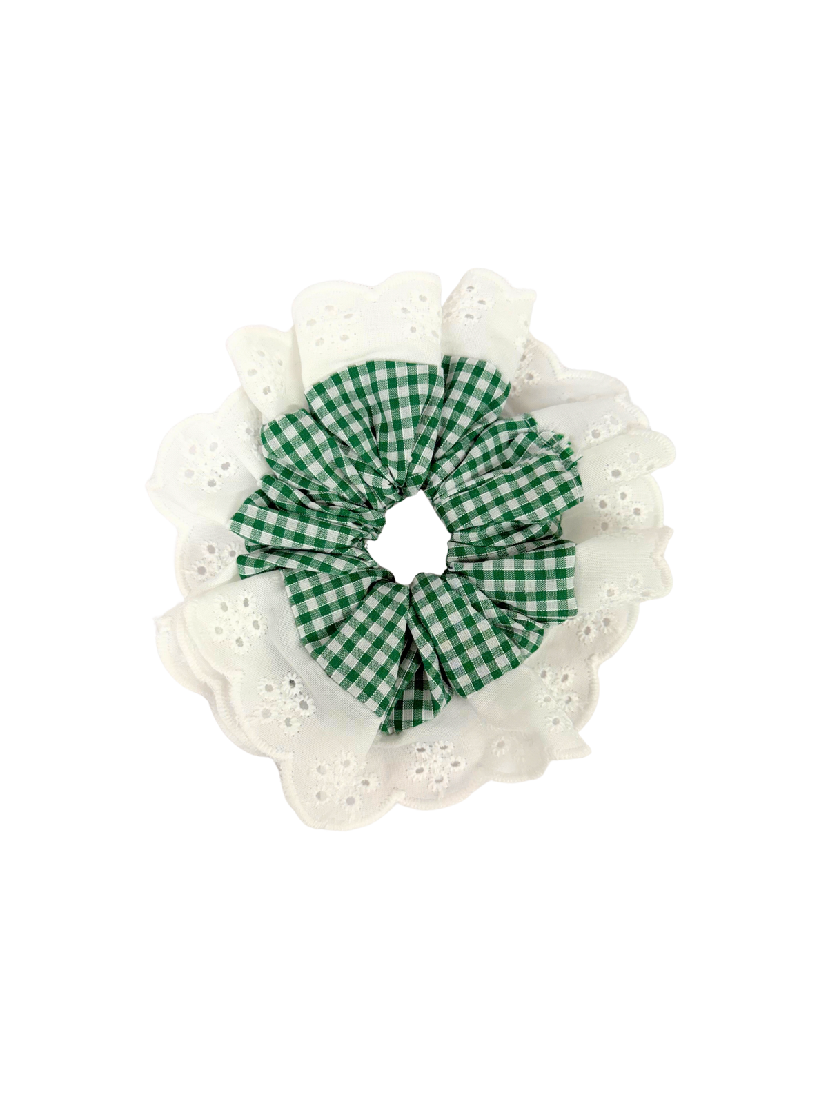 Green Gingham Oversized Ruffle Scrunchie