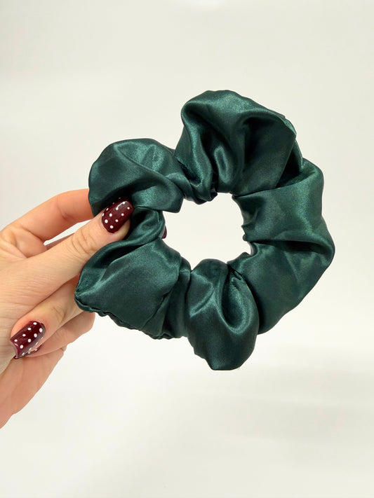 Forest Green Satin Large Scrunchie