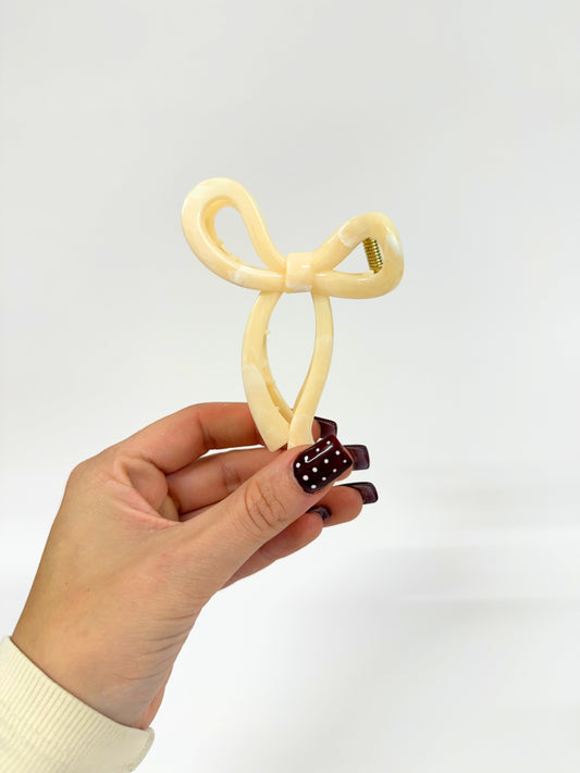 Yellow Marble Bow Claw Clip