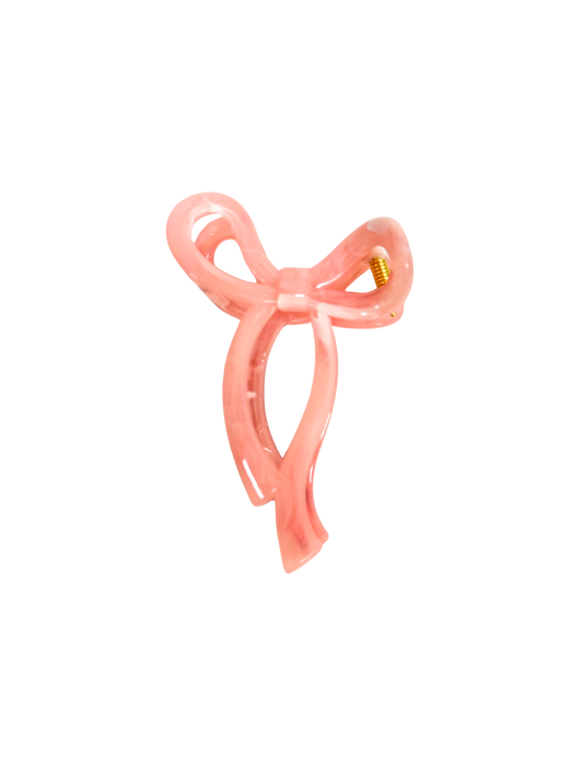 Pink Marble Bow Claw Clip