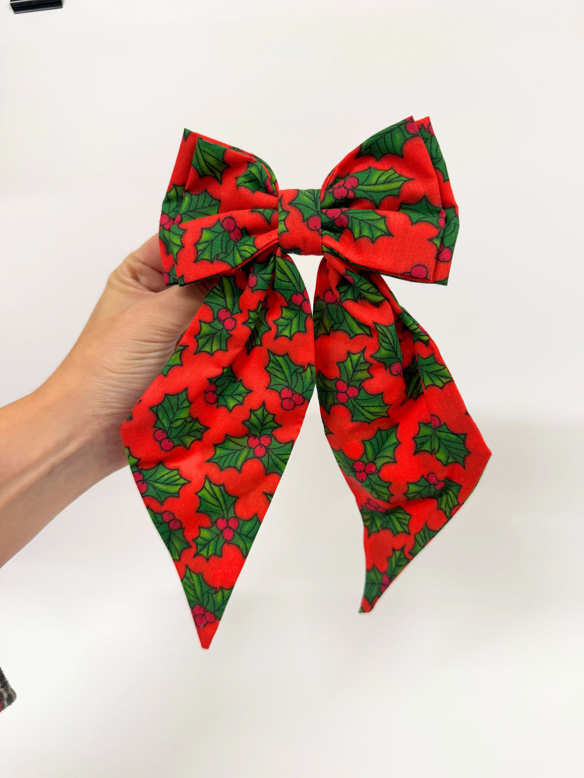 Red Holly Christmas Hair Bow