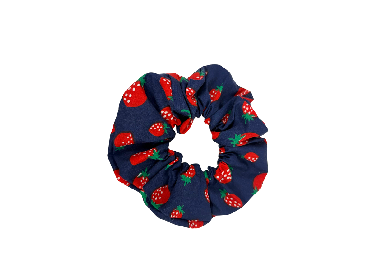 Navy Strawberry Large Scrunchie