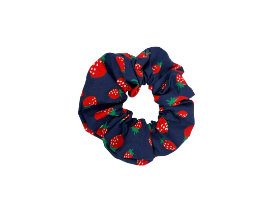 Navy Strawberry Large Scrunchie